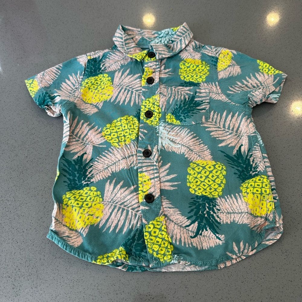 Cat & Jack Tropical Pineapple Print Woven Button Down Short Sleeve 18M